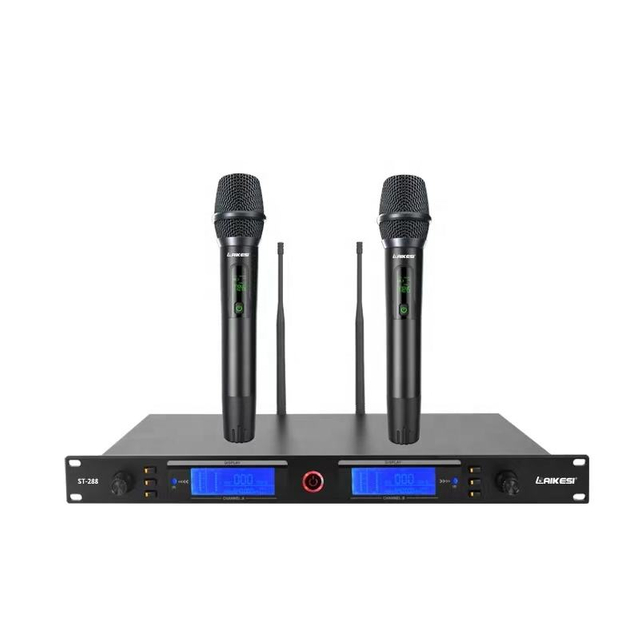 Micrófono inalámbrico UHF ST288, dos canales, ajuste de frecuencia IR, distancia de 200 metros