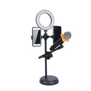 Luz de relleno Selfie Video Base de lámpara de anillo redondo Soporte Tik tok Soporte de teléfono Soporte de micrófono / soporte con anillo de luz LED