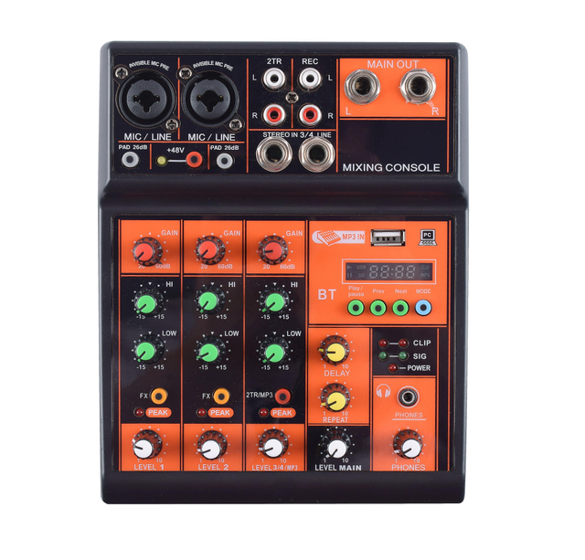 LAIKESI Mini 4 canales Mini mezclador de audio interfaz USB mezclador de audio perfecto para karaoke en casa